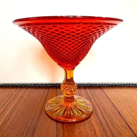 Vintage Diamond Point Waffle Glass Pedestal Candy Dish/Compote - Picture 1 of 9